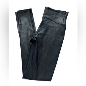 SPANX Black Faux Leather Leggings Shapewear Shiny Stretch Pull on Size Small